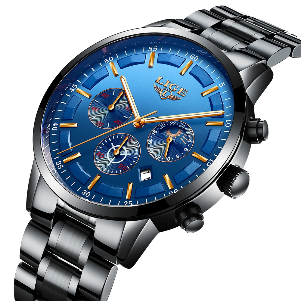 

LIGE Watch Men Fashion Sports Quartz Clock Mens Watches Top Brand Luxury Blue Full Steel Business Waterproof Relogio Masculino