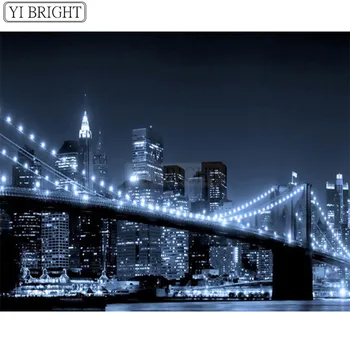 

New York Brooklyn bridge Night Landscape image 3D DIY diamond painting mosaic cross stitch diamond embroidery LK1