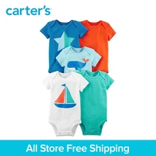 5pcs Cotton sweet sailboat star whale prints Bodysuits Sets Carter’s baby Boy Summer Short-Sleeve clothings 126H323