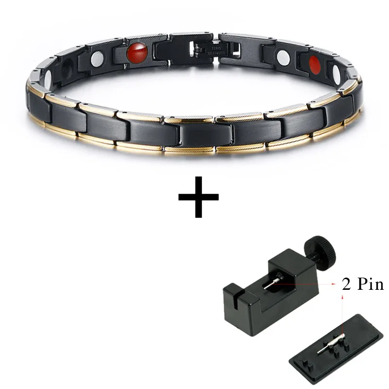 Hottime 4 in 1 Magnetic New Fashion Lovers' Jewelry Black Gold Titanium Steel Bracelet For Women And Men Never Fade Top-Quality - Окраска металла: Women and Adjust