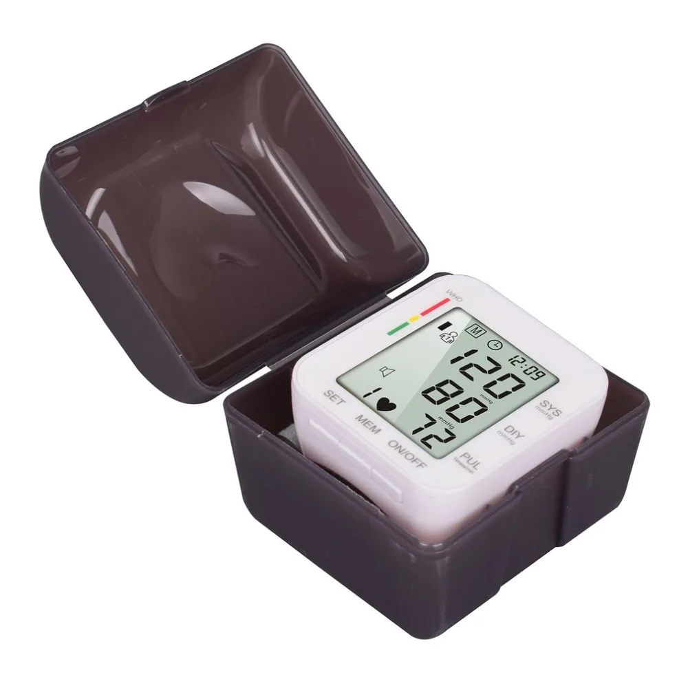 

Intelligent Pressure Digital LCD Display Wrist Band Blood-pressure Meter Automatic Heart Rate Monitor Health Care Clock White