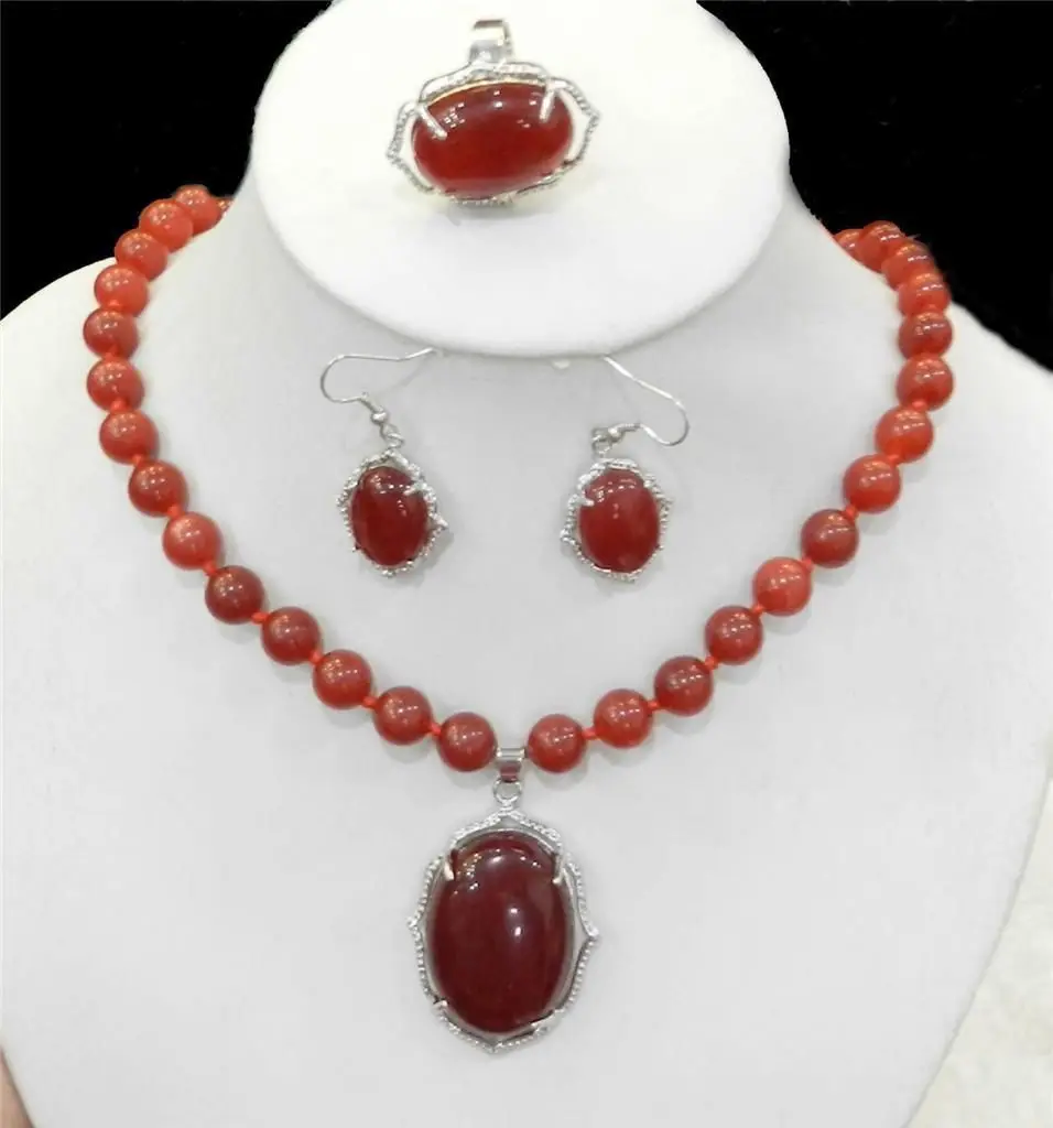 

Natural Charming Red Necklace Ring Earring Jewelry Sets>free shipping