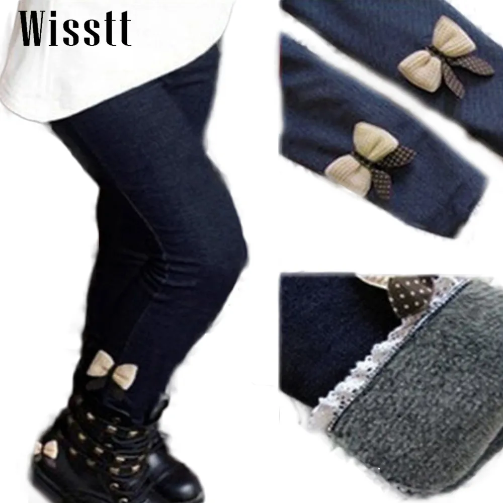 2017 Girls Leggings Winter Plus Velvet Warm Girls Pants Bow Lace Kids Leggings Thicken Children Clothing Toddler Girl Pants