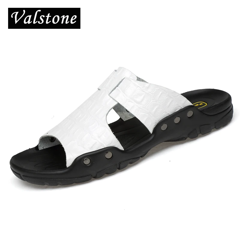 

Valstone Split Leather Slippers Men 2019 summer Hot sale Sandals Beach shoes flip flops hombres sandalia Extra plus sizes 38~52