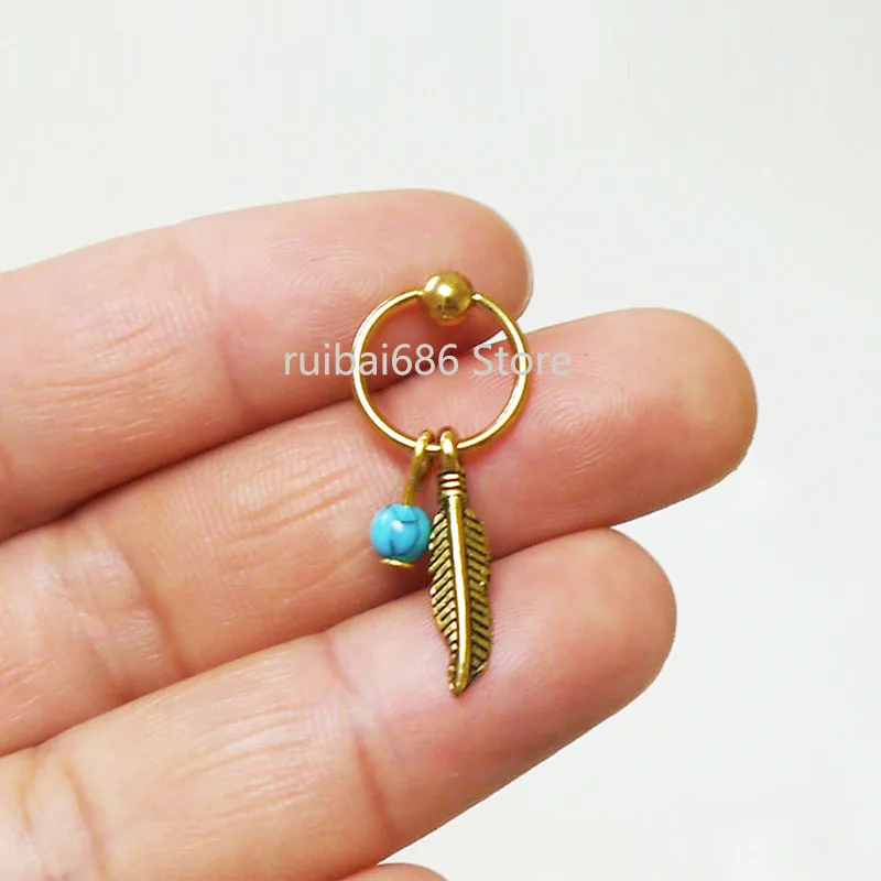 2pcs Handmade Leaf CBR Captive Bead ,Leaf hoop cartilage Hoop Earring