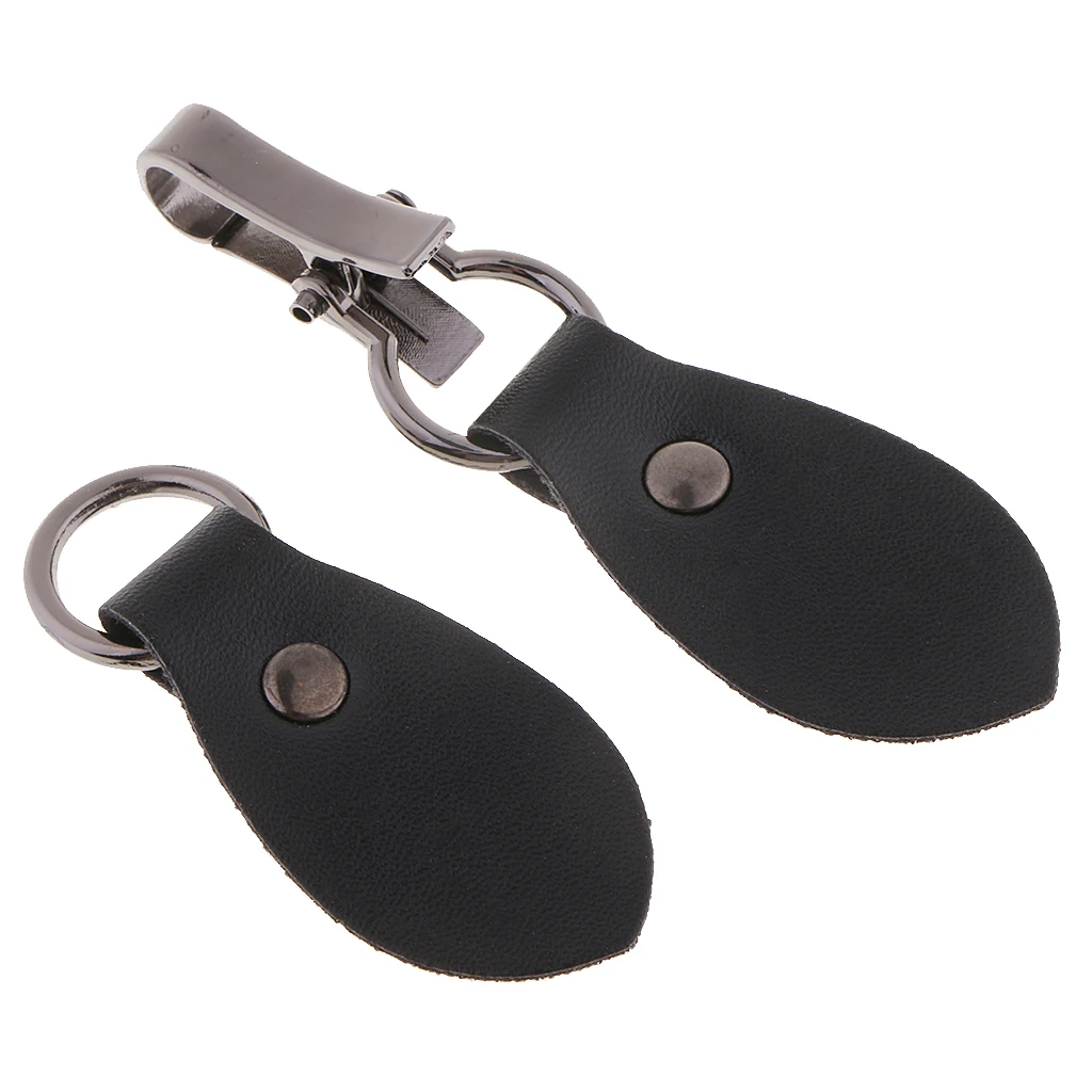 2 Set Black Leather Buckle with Metal Clasp Hook for Clothes Sewing Fasteners