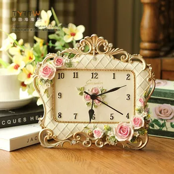 

051317 Desk Clocks alarm table director crafts projection desktop digital vintage retro Mute frame resin creative vintage rose