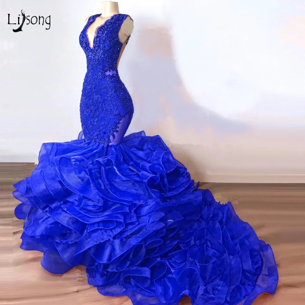 royal blue puffy prom dresses