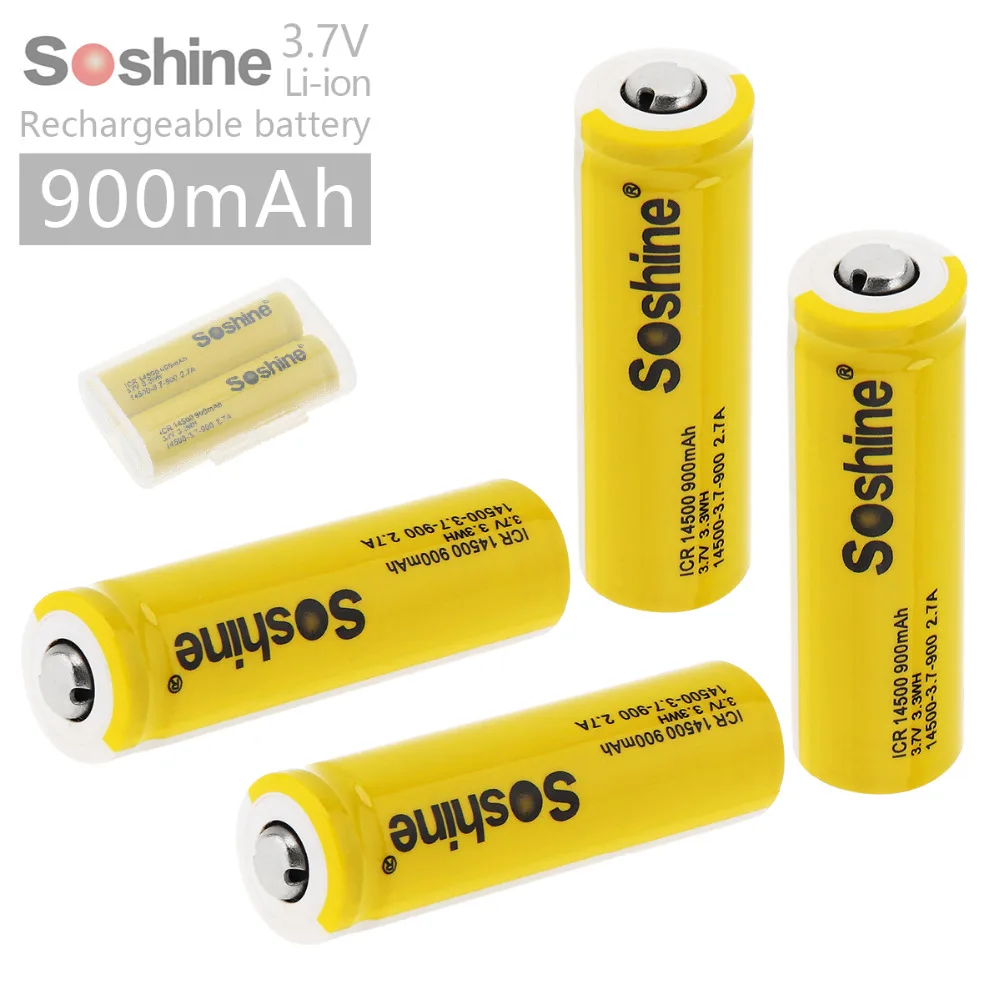 4 шт. Soshine 3 7 в ICR 14500 900 мА/ч литий ионный аккумулятор Перезаряжаемые Батарея с