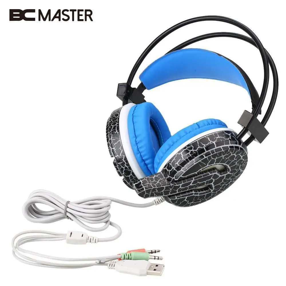 BCMaster светодиодные наушники игровые стерео басы большие с микрофоном геймерская