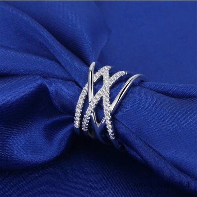 Корейский стиль, 925 пробы, серебряные кольца, многослойная линия, вышитая крестом мозаика, циркониевые кольца для женщин, ювелирные изделия, S-R243