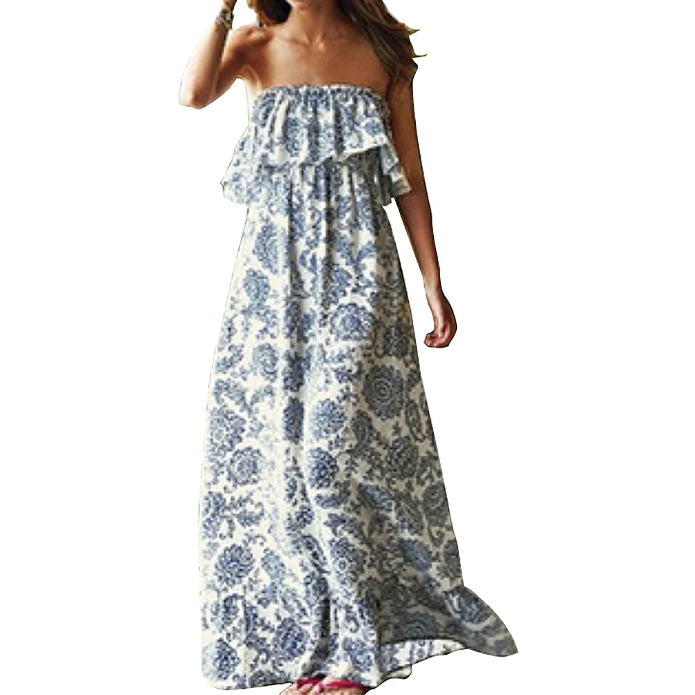 

2017 Fashion Women Casual Sleeveless Dress floor-length long summer Sexy Off Shoulder Maxi Dress Women BOHO Evening Beach Dress