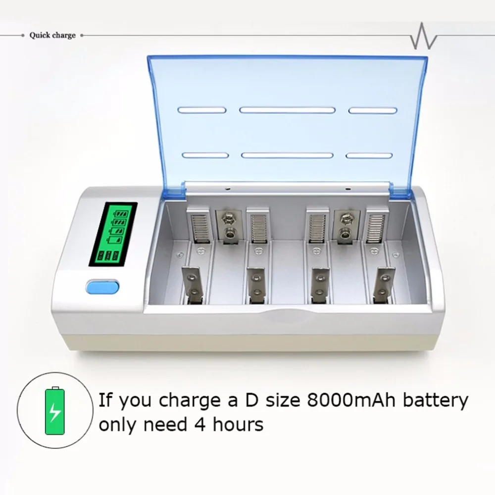 Palo 4 слота Смарт быстрое зарядное устройство батарея зарядное устройство для AA/AAA/Ni-MH/NI-CD/li-ion/D/9 В аккумуляторная батарея ЖК-дисплей
