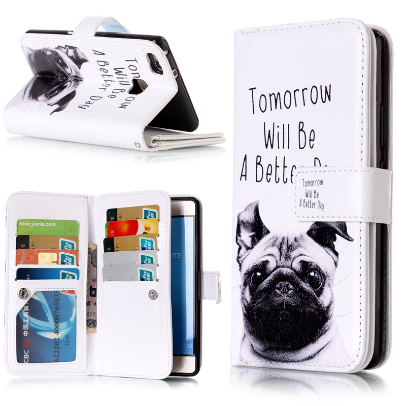 

Leather Flip Wallet 9 Card Slots Phone Soft Silicone Case Cover Shell Stands Coque Funda for Huawei P8 Lite P9 Lite