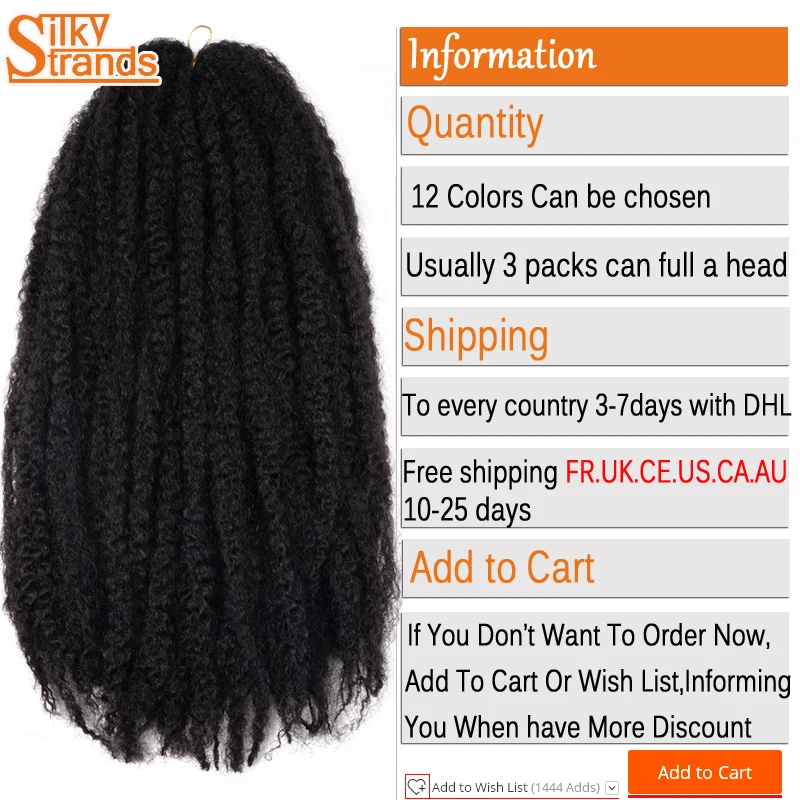 Silky Strands Marley Braids Hair Crochet Ombre Afro Kinki Kanekalon Synthetic Braiding Hair Crochet Braids Hair Extensions Bulk