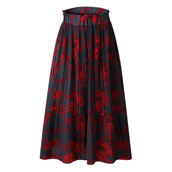 

Summer skirts Pleated Chiffon Print Pockets womens Skirts Dot Party Elegant Printingl Faldas Long skirt faldas mujer moda 2020