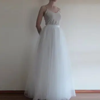 

High Quality Pure White Tulle Skirt Personalized A Line Floor Length Full Length Skirt Simple Classical Long Maxi Skirts Women A