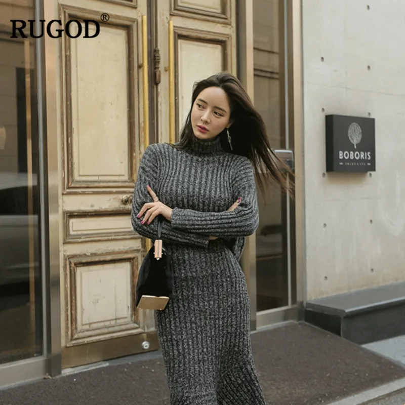 RUGOD 2018 новейший женский зимний свитер костюмы комплекты из двух предметов