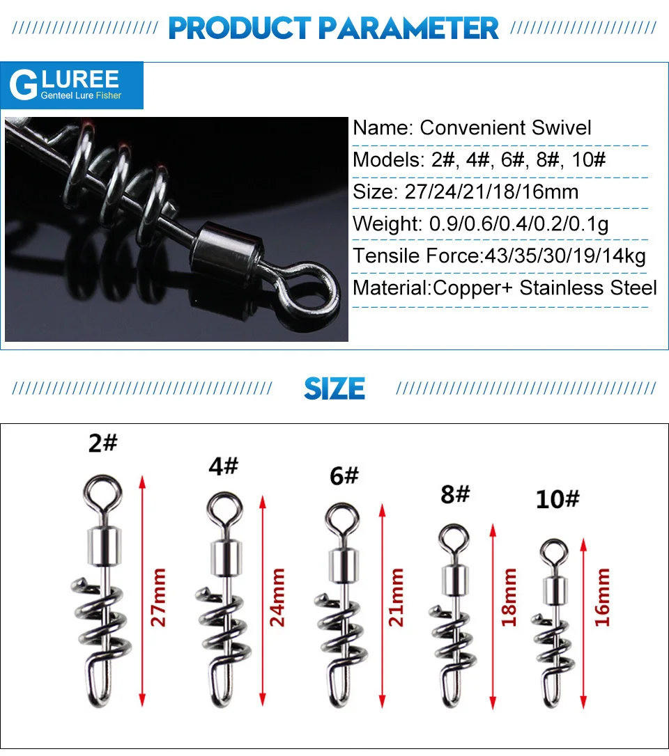 GLUREE 1 шт. 2#4#6#8#10# рыболовный Поворотный Комплект защелкивающийся шарикоподшипник замок поворотный Соединитель крючок рыболовные снасти аксессуары
