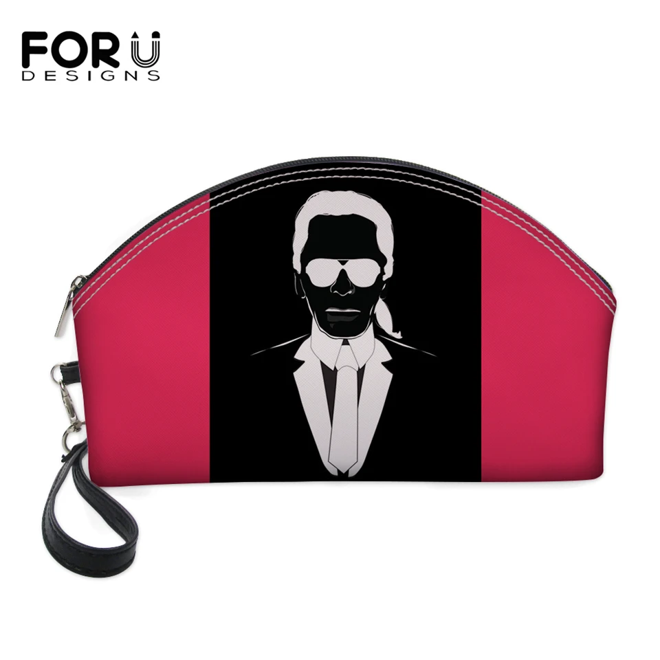 

FORUDESIGNS Women PU Cosmetic Bag Girls Karl Lagerfelds Print Pattern Beautician Fashion Toiletry Bags Girls Travel Make Up Case