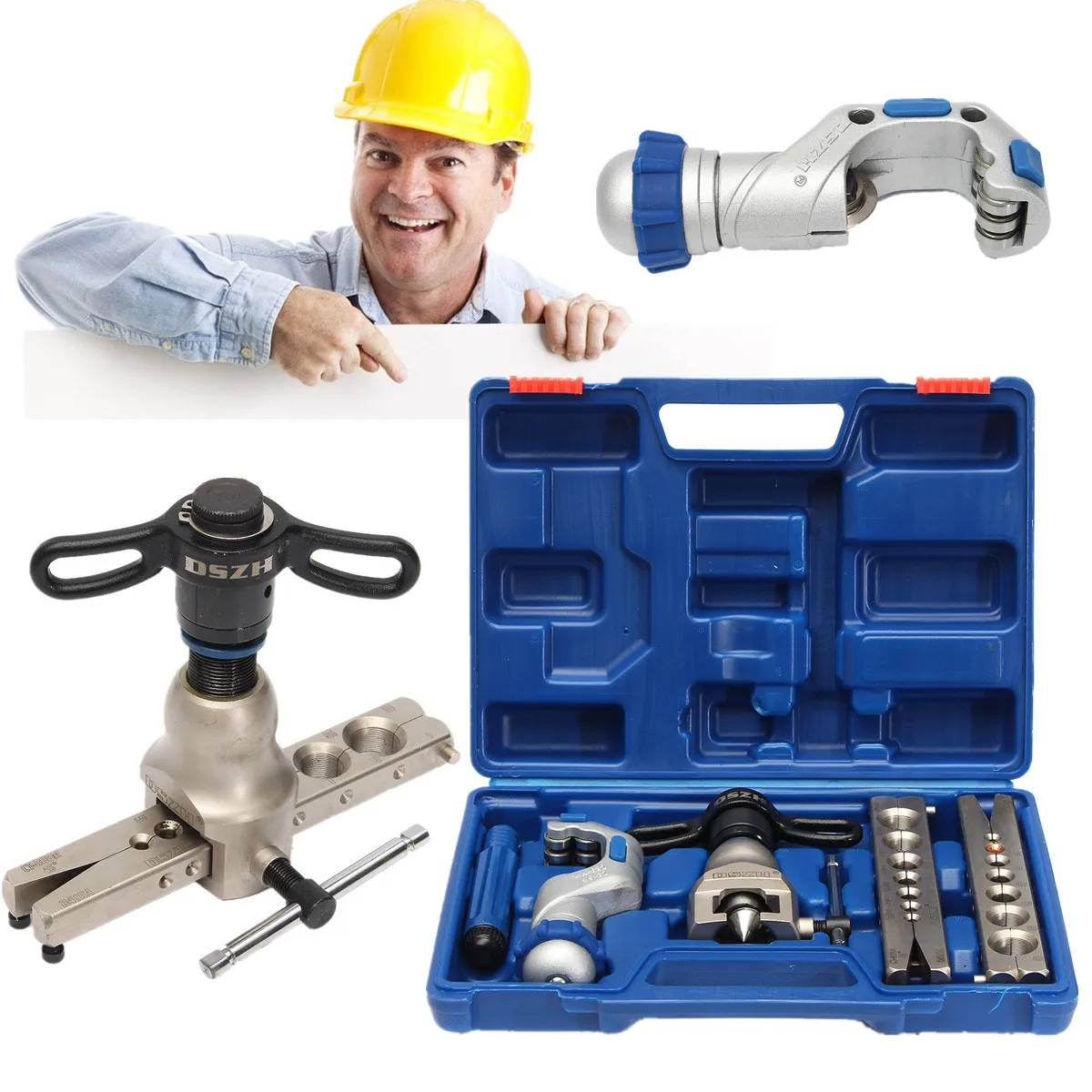 

Ratchet Flaring Flare Tool Kit 5-19mm Refrigeration Eccentric Cone+Pipe Cutter Alloy Steel Arc Frame Ergonomic Yoke Design