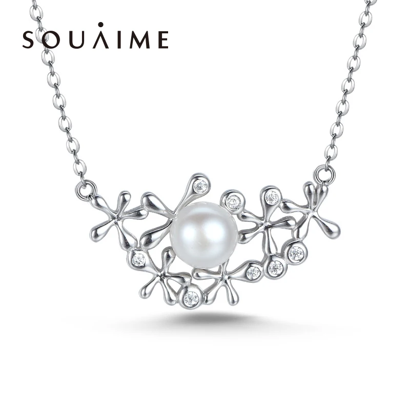 

2018 New Promotion Plant Souaime 100% Natural Freshwater Pearl Necklace 40cm, 925 Sterling Jewelry, Women's Boutique Gift