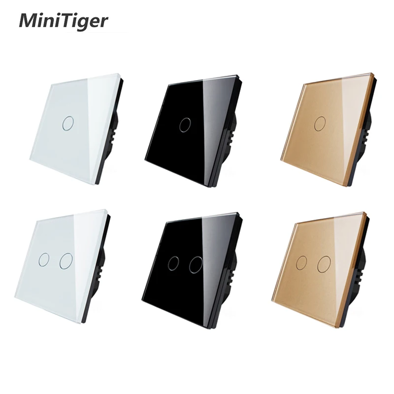 

MiniTiger EU/UK standard Touch Switch White Crystal Glass Panel Touch Switch 1 Gang 1 Way Light Wall Only Touch Function Switch