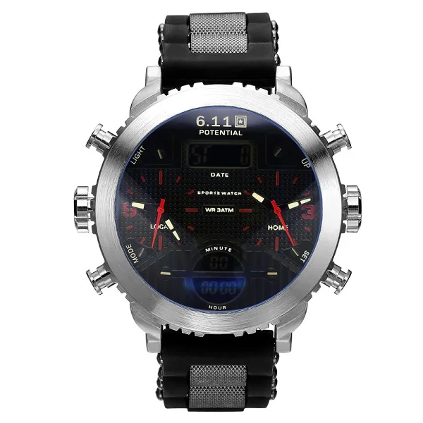 6,11 Роскошные Брендовые мужские новые модные кожаные часы с ремешком, бесцветное зеркало-Хамелеон светодиодный наручные часы для мужчин 30 м водонепроницаемые спортивные часы - Цвет: black red