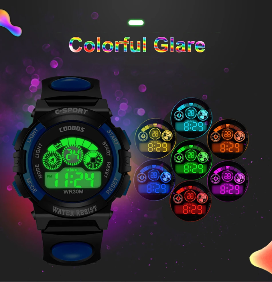 2022 New Fashion Sport Men Digital Wrist Watch Multifunction Colorful Light Waterproof Electronic Watches reloj deportivo hombre