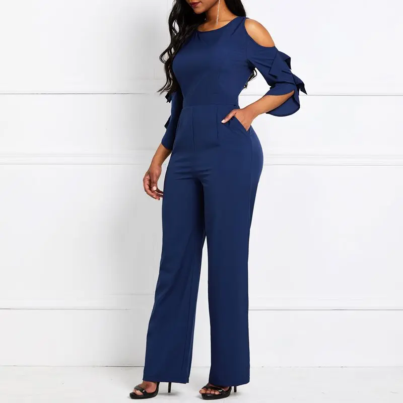 Office Jumpsuit Women Sexy Off Shoulder Blue Elegant Wide Leg Pants African Fashion Long Jumpsuits Riffle Pocket Summer Overalls Office Jumpsuit Women Sexy Off Shoulder Blue Elegant Wide Leg Pants African Fashion Long Jumpsuits Riffle Pocket Summer Overalls