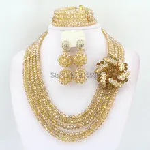 Золотой Африканский бисер набор украшений для костюма свадьба в Африканском нигерийском стиле свадебное ожерелье бижутерия с бусинками Наборы Горячая AES998
