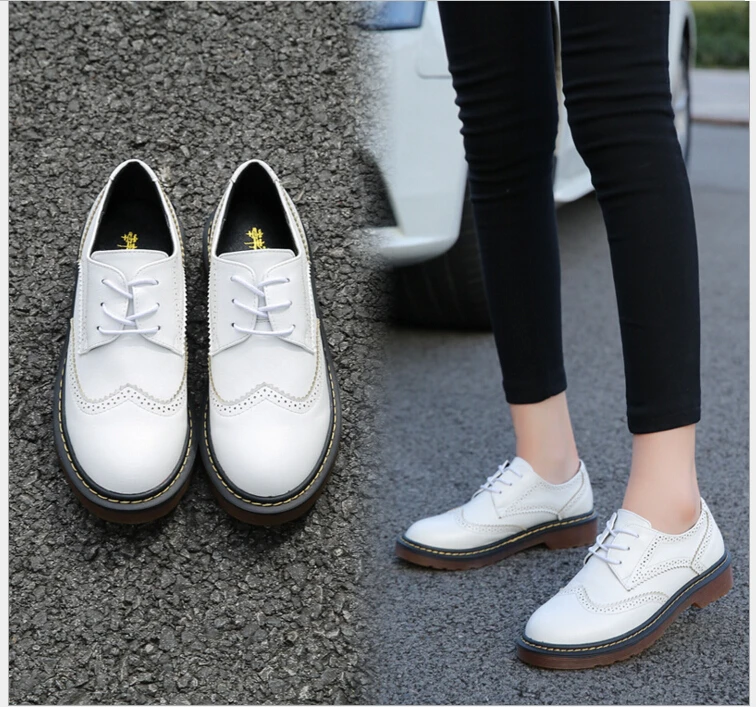 

2017 PU Leather Big Woman Size 34-43 Designer Vintage Flat Shoes Round Toe White Creepers Oxford Shoes For Women