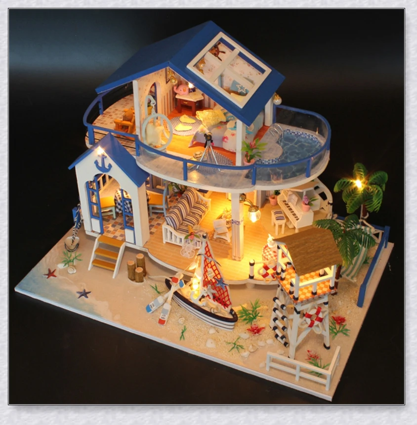 Миниатюрный Diy Кукольный дом деревянный миниатюрный ручной работы кукольные домики мебель набор игрушки ручной работы для детей подарок для девочки Легенда голубое море