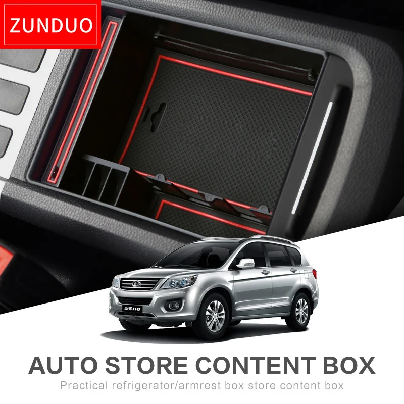 

ZUNDUO Car Central Armrest Box For HAVAL H6 Interior Accessories Stowing Tidying Armrest Box Storage red/black