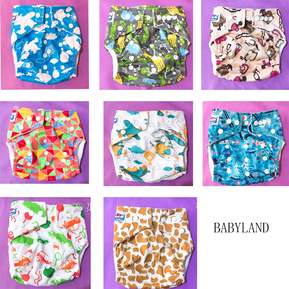 

(12 Units a Pack) BABYLAND 102 Printed Patterns Baby Cloth Diapers Microfleece Nappy Kid Diapers Reusable Factory Price
