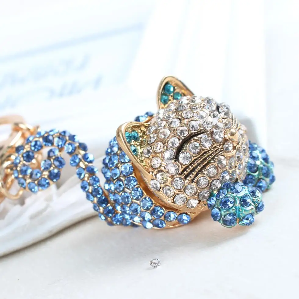 

Long Tail Sit Cat New Cute Crystal Charm Pendant Purse Bag Key Ring Chain Nice&Substantial Gift For Girl friend
