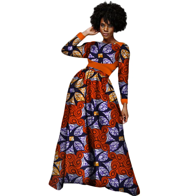 

Casual Autumn Women Patchwork Long Sleeve Dresses Bazin Riche African Print Dresses for Women African Style Clothing WY3101