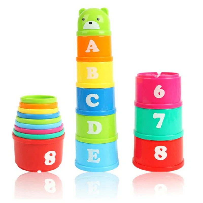 

8PCS Stacking Cups Little Puzzle Figures Letters Foldind Stack Cup Tower Children Early Intelligence Educational Baby Toys