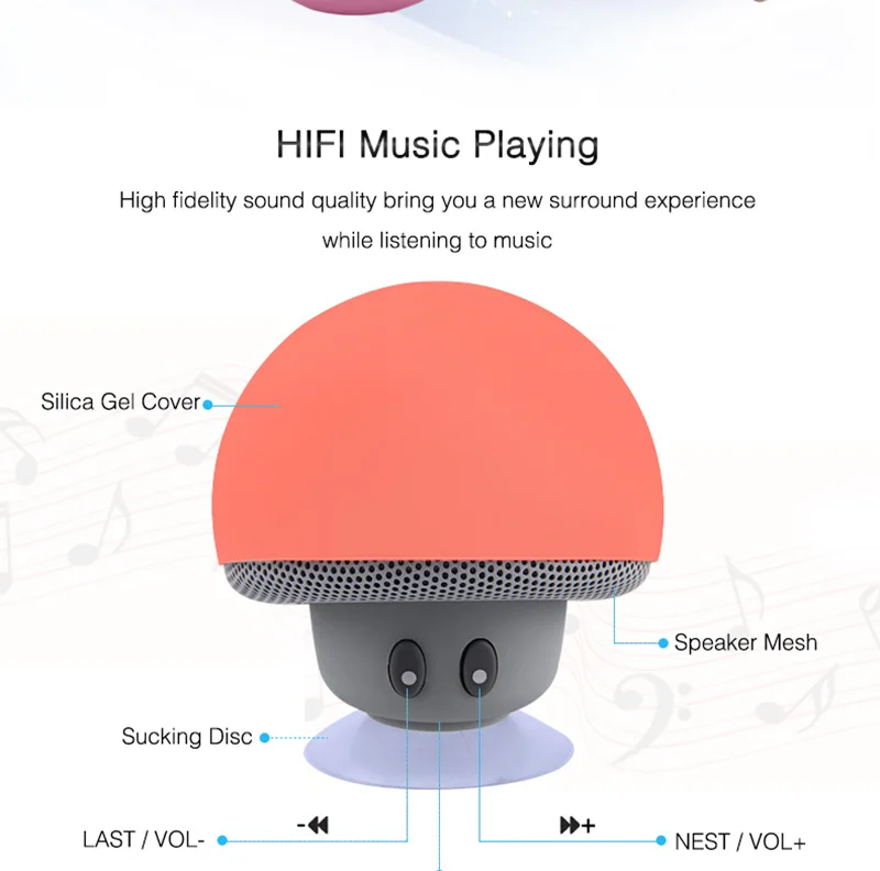 Mini Bluetooth Speaker Waterproof Mushroom Wireless Music HiFi Stereo Subwoofer Hands Free For USB For Phone Android IOS PC6
