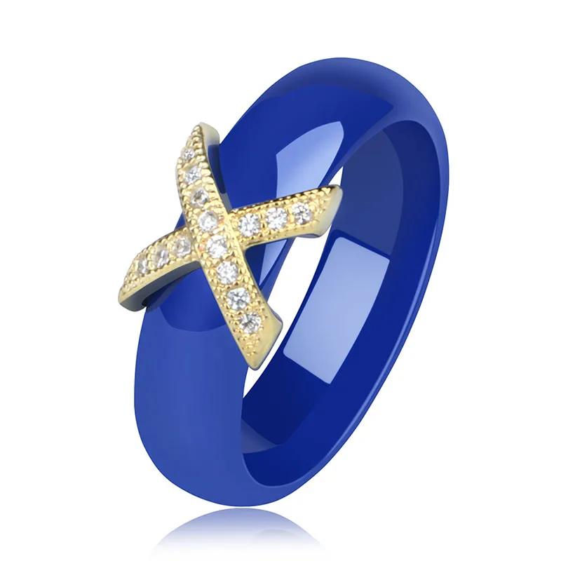 6mm Blue Gold Hot X Крест кольца Синий Розовый керамические здоровые ювелирные изделия для женщин 6 мм Гладкие керамические кольца женский подарок Свадебные ювелирные изделия золото серебро - Цвет основного камня: 6mm Blue Gold