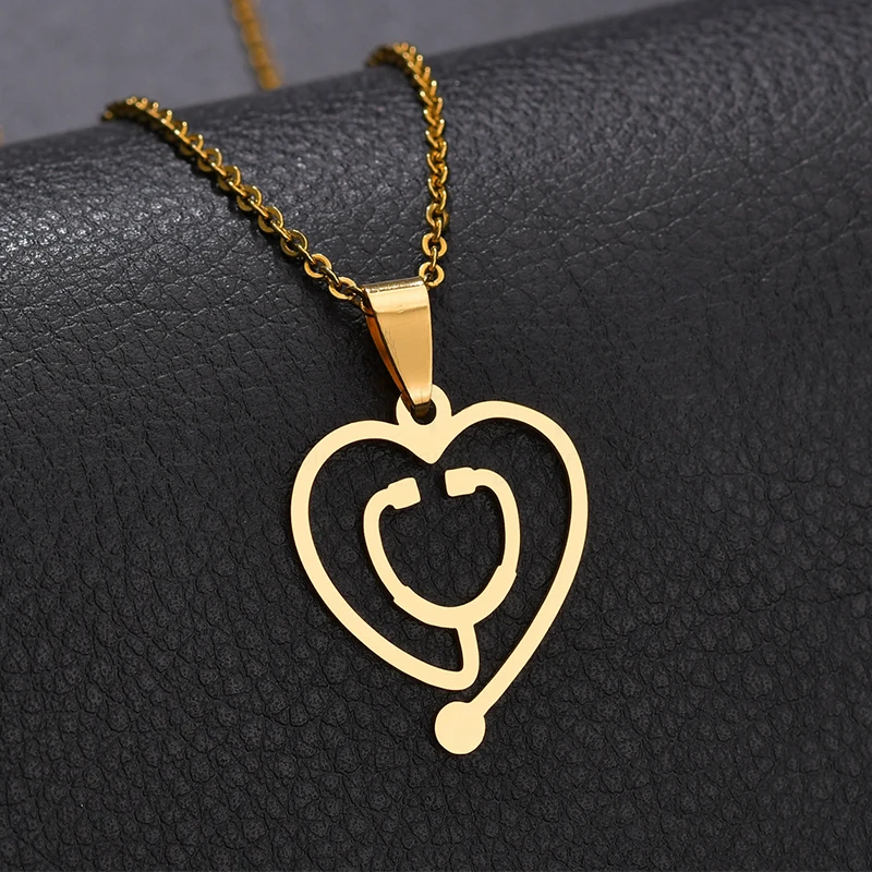 Jual Letdiffery Sederhana Medis Stetoskop Kalung   Liontin Emas CINTA Jantung Kalung untuk Wanita Dropshipping Bijoux Femme Hadiah