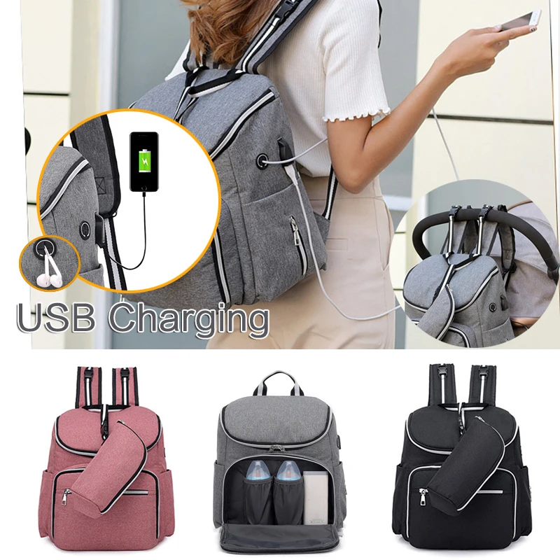  Baby Waterproof Diaper Bag Mummy Maternity Nappy Bags Travel Large Nursing Backpack with USB Chargi
