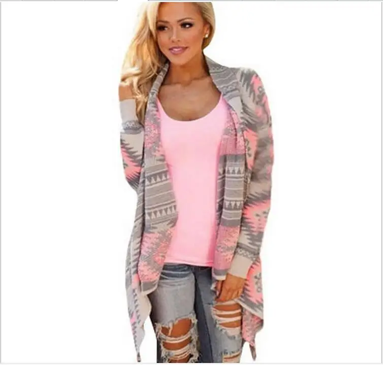 

Basic Jackets Outerwear 2018 new fashion irregular long-sleeved cardigan sexy Warm sweater Women printed autumn winter pink coat