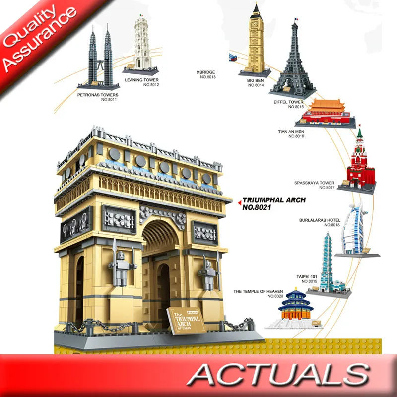 

Compatible with Lego MOC World Architecture Series Wange 8011 8021 Building Blocks Twin Bridge Big Ben Eiffel Pisa Bricks Toys