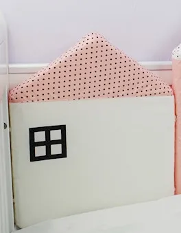 Муслин жизни Детская кровать бампер в скандинавском стиле форма дома дизайн вышивка бампер коврик для кроватки вокруг защиты Детский Комплект постельного белья - Цвет: Pink C 1pcs