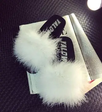 

2019 new Slide Sweet Ostrich Feather Thick Bottom Beach Female Sandals Hair Flip Flops Women Home Slippers Fenty playformolome