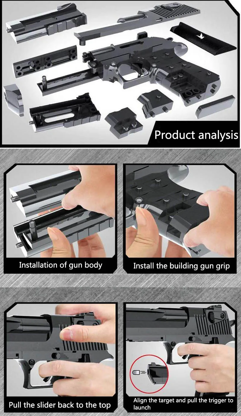 DIY строительные блоки игрушечный пистолет пустынный Орел сборная игрушка мозговая игра модель может огонь пуленепробиваемая инструкция игрушка для игр на открытом воздухе