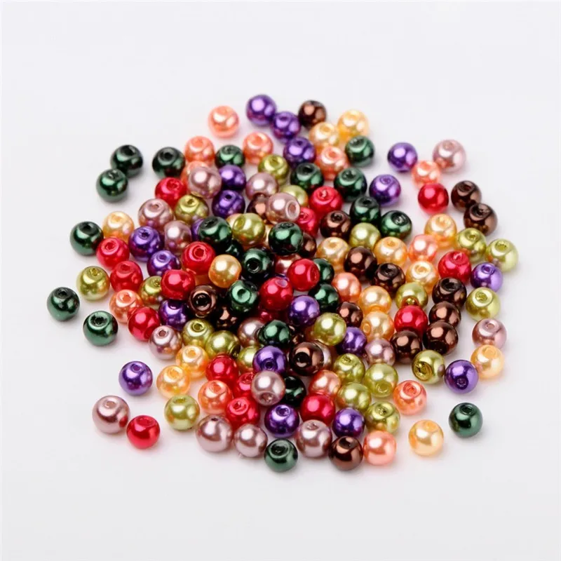 Pandahall 4/6/8mm Glass Pearl Beads Mixed Color Pearlized Beads Round For Jewelry Making DIY Bracelets Hole: 1mm Free Shipping - Цвет: Fall Mix