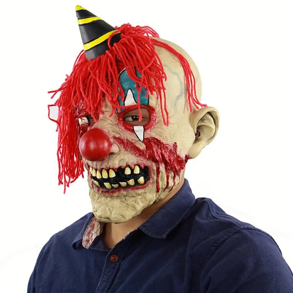 

Halloween Mask Horror Plush Bloody Clown Latex Mask Haunted House Dressing Head Cover Ghost Party Masks For Halloween Props