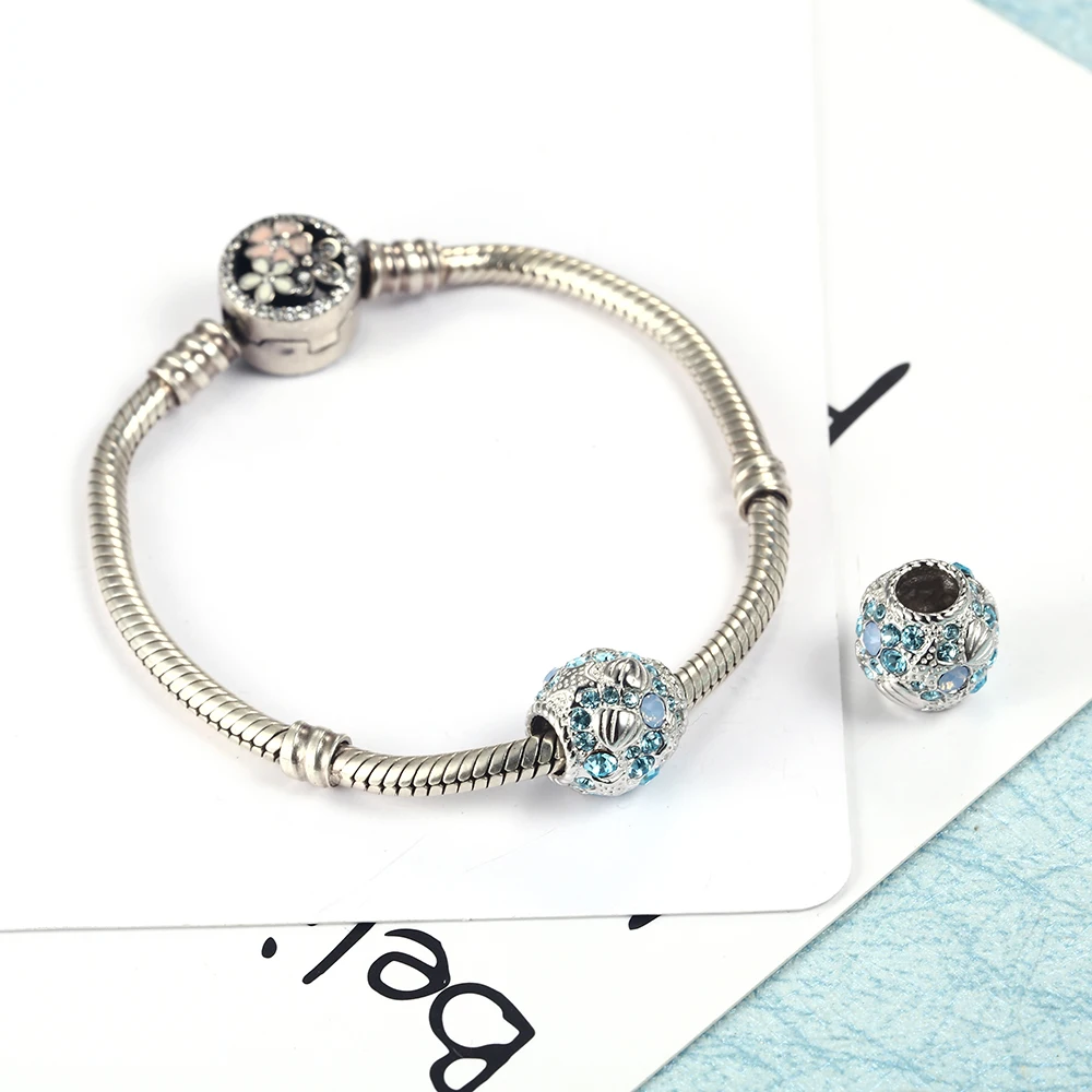 RainMarch Fits Pandora Charms Bracelet Original 925 Silver Charms Blue Crystal Round Beads Female DIY Jewelry Making Wholesale (2)